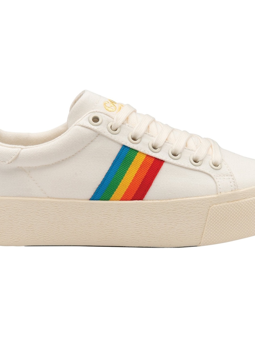 Gola Cream Canvas Sneakers with Rainbow Side Stripe